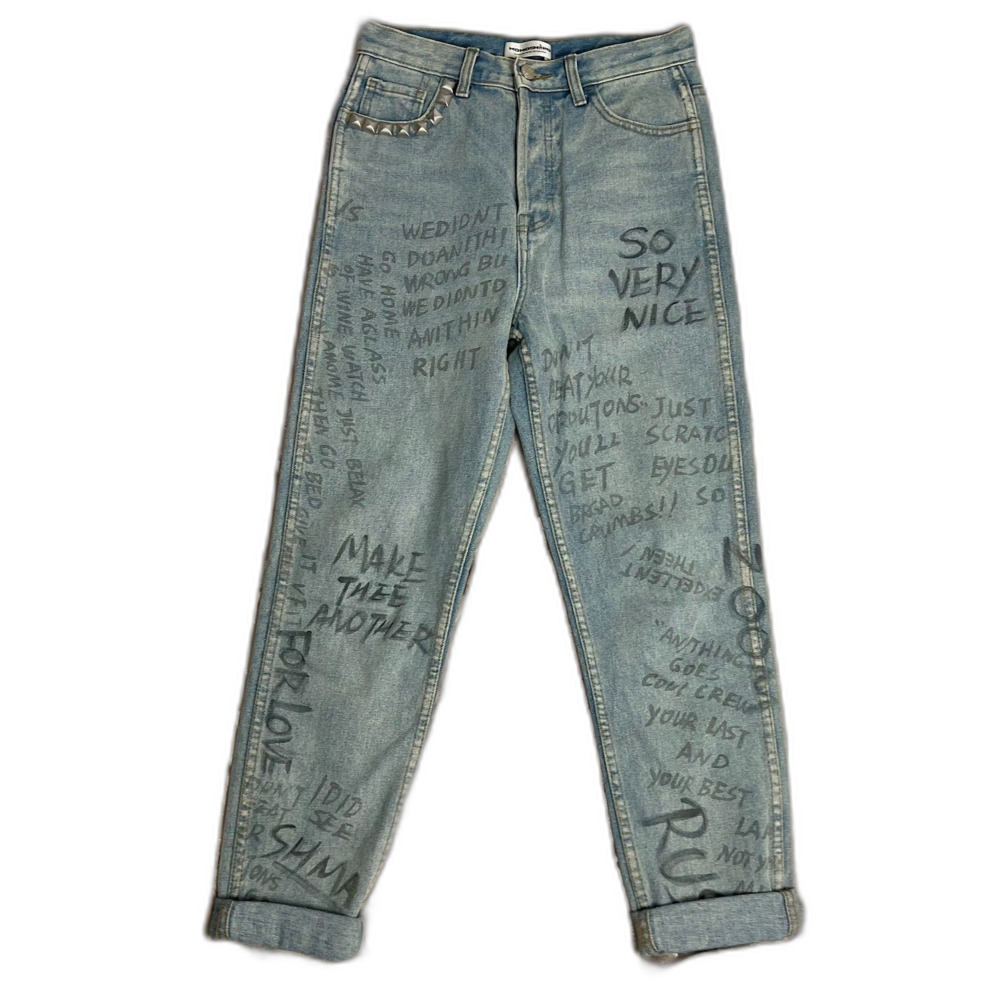 Momoshero Straight Leg Scribble Jeans Studded Light Wash Women's Size S